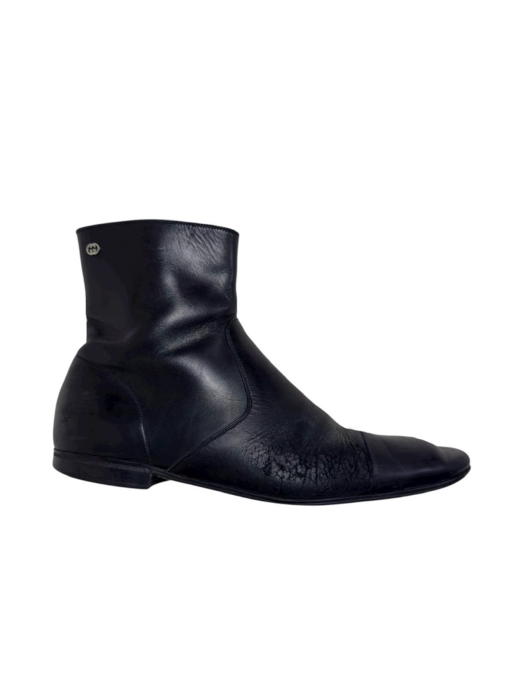 Gucci Men’s Black Leather Cap Toe Side Zip Ankle Dress Boots Italy 10.5